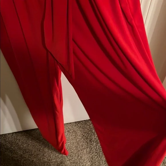 Vibrant Red Wrap Jumpsuit with Flowing Silhouette - Picture 8 of 9